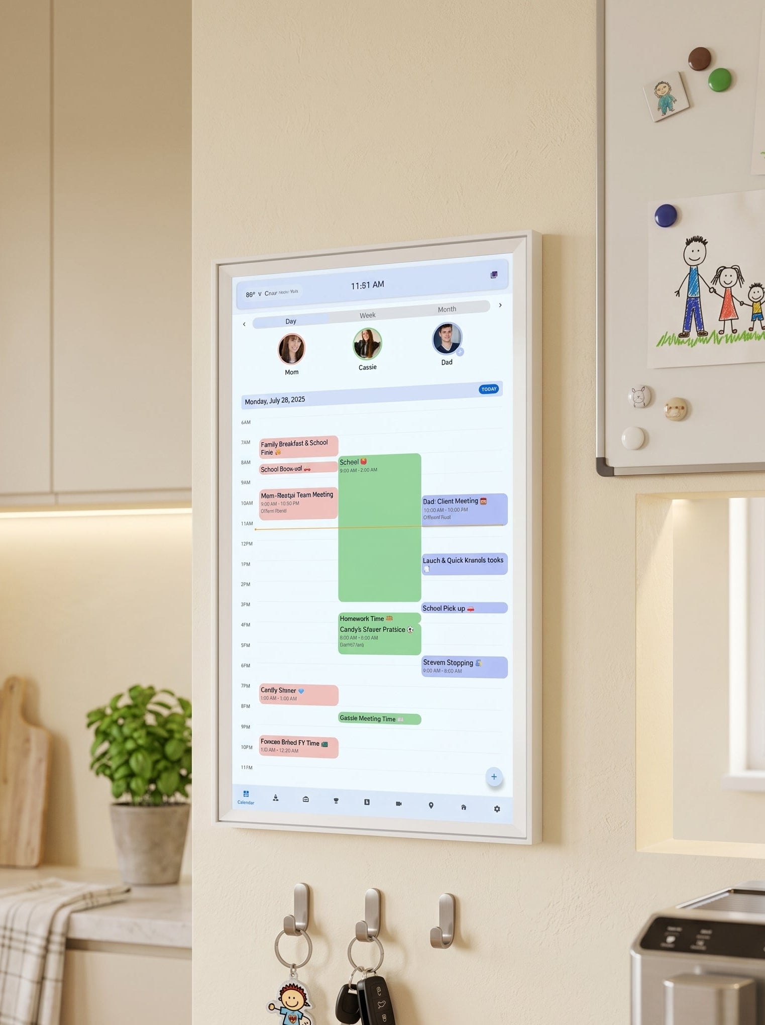 Kora family display mounted in a warm kitchen