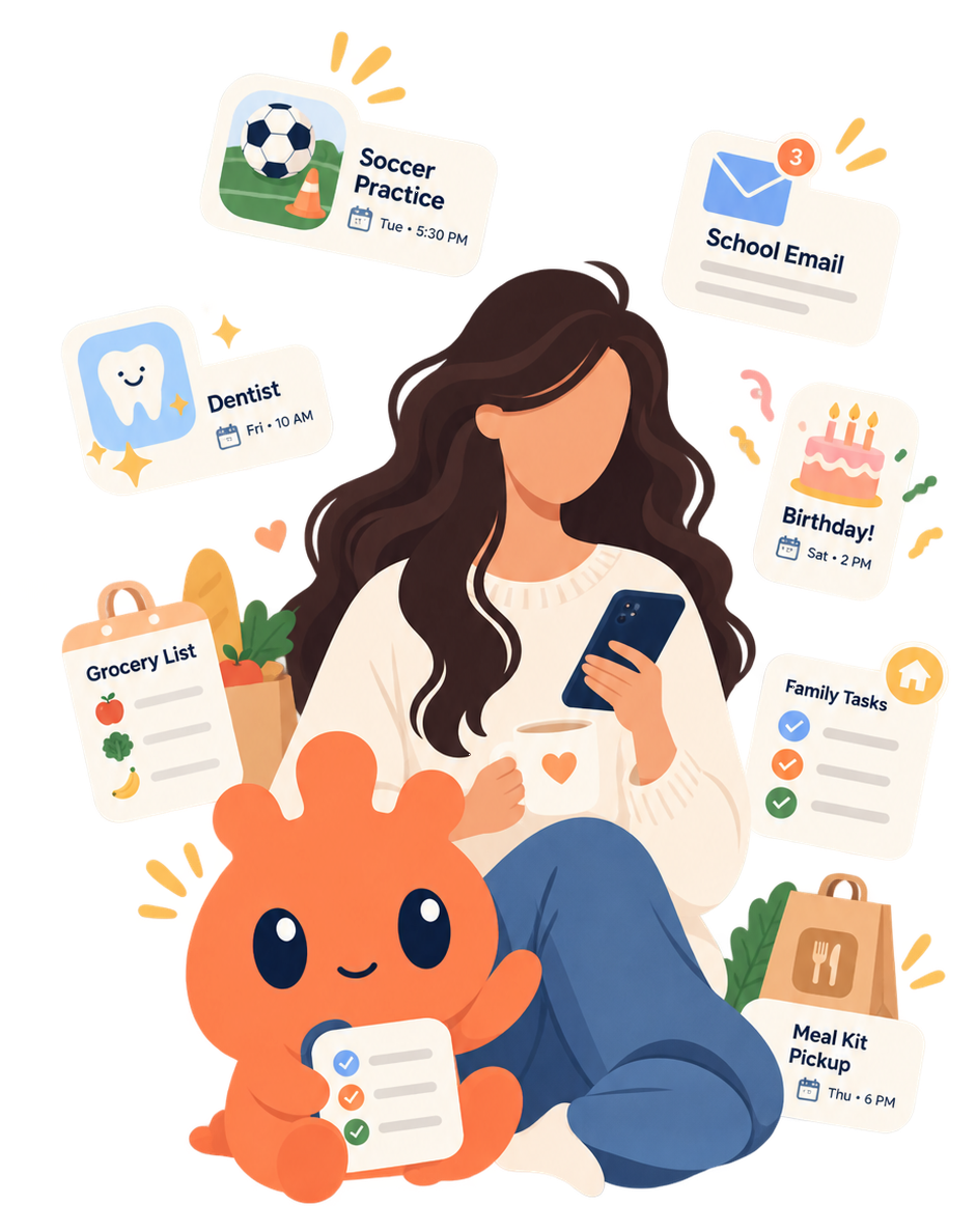 A busy parent balancing schedules, school, meals, and family tasks